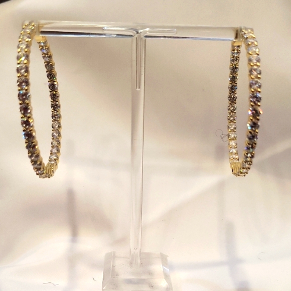 Glamorous Gold and Silver Hoop Earrings with Sparkling Stones